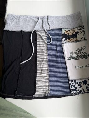 Turtle Indie Patchwork Mini Skirt — Black, Gray & Blue
